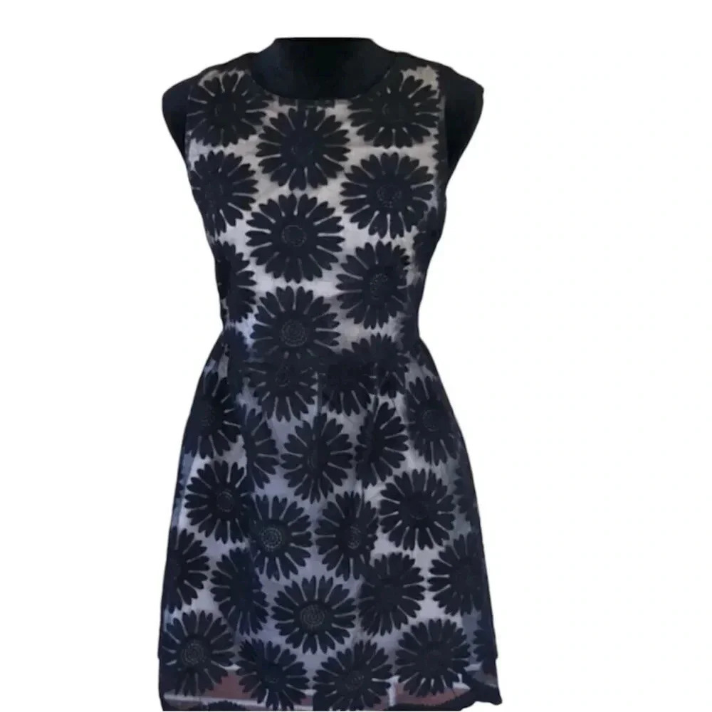 2/$30 Ellison Size Large Dress Black Lace Nude Daisy Floral Geometric Cocktail